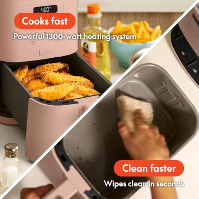 bella 4Qt Slim Air Fryer, Fits-anywhere(TM) Kitchenware, EverGood(TM) Ceramic Nonstick Coating, Adjustable Temperature, 6 Preset Cooking Options, 60 Min Auto Shutoff w Audible Tone, 3.3lb Capacity, Blossom by BELLA - Image 3