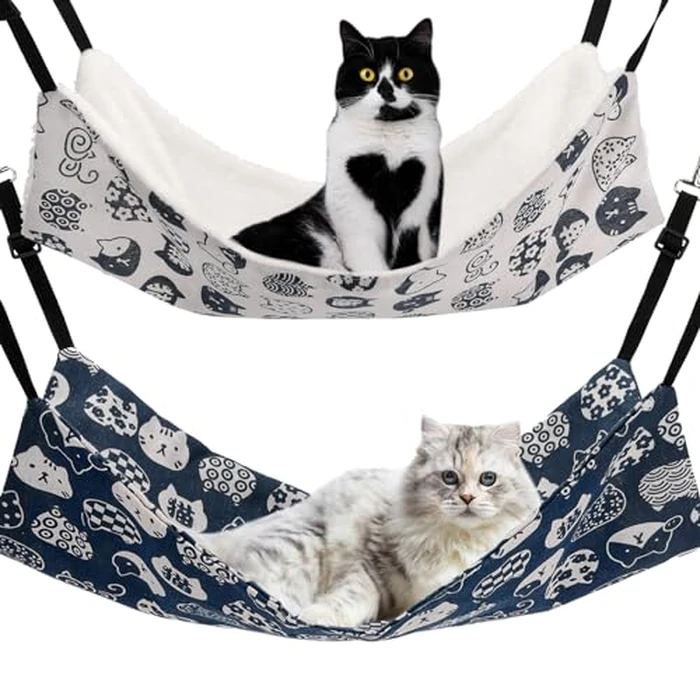 Admaison Cat Hammock for Cage Hanging Reversible 2Pack,Pet Hammock Bed Adjustable,Soft Sleeping Hammock for Cats,Ferret,Puppy,Rabbits,Small Animals (M, CAT) by Admaison - Image 1