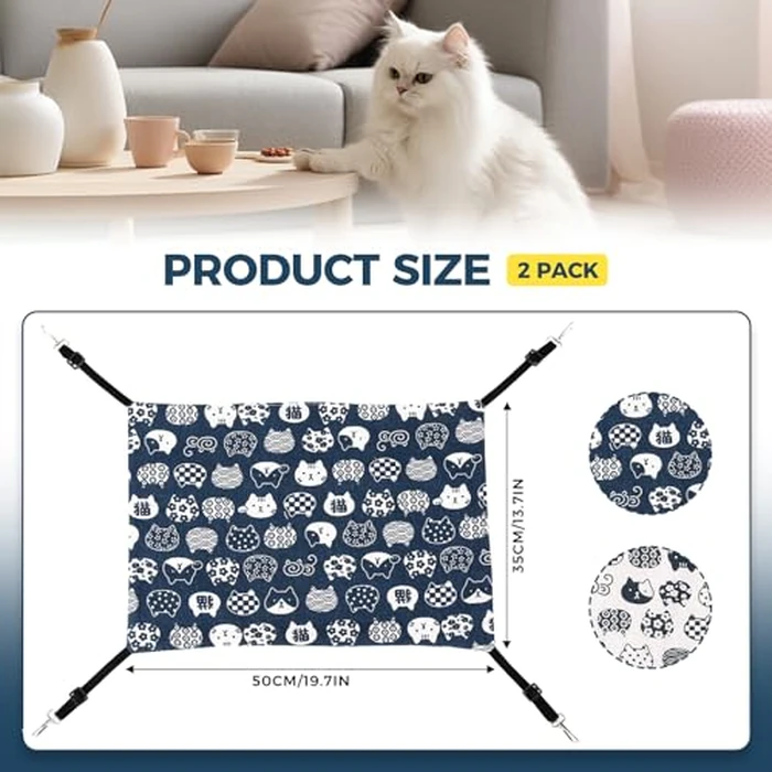 Admaison Cat Hammock for Cage Hanging Reversible 2Pack,Pet Hammock Bed Adjustable,Soft Sleeping Hammock for Cats,Ferret,Puppy,Rabbits,Small Animals (M, CAT) by Admaison - Image 4