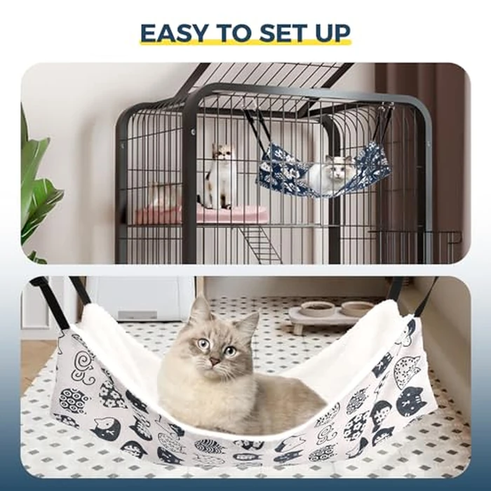 Admaison Cat Hammock for Cage Hanging Reversible 2Pack,Pet Hammock Bed Adjustable,Soft Sleeping Hammock for Cats,Ferret,Puppy,Rabbits,Small Animals (M, CAT) by Admaison - Image 7
