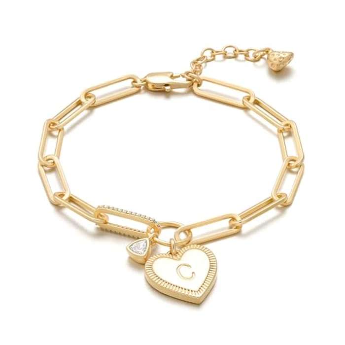MYEARS Valentines Day Gifts for Women - Gold Initial Bracelets for Women Trendy 14K Gold Plated Heart Letter A-Z Charm Bracelets Paperclip Chain Personalized Jewelry Birthday Gifts for Her - Letter C by MYEARS - Used - Like New condition - US$13.87