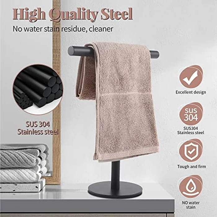 Bathroom Hand Towel Holder Stand，T-Shape Hand Towel Holder Stand SUS304 Stainless Steel Matte Black for Bathroom，Kitchen or Vanity Countertop by bluebyrne - Image 3