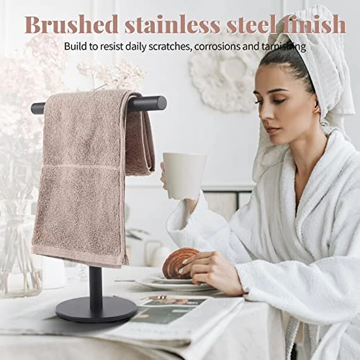 Bathroom Hand Towel Holder Stand，T-Shape Hand Towel Holder Stand SUS304 Stainless Steel Matte Black for Bathroom，Kitchen or Vanity Countertop by bluebyrne - Image 6