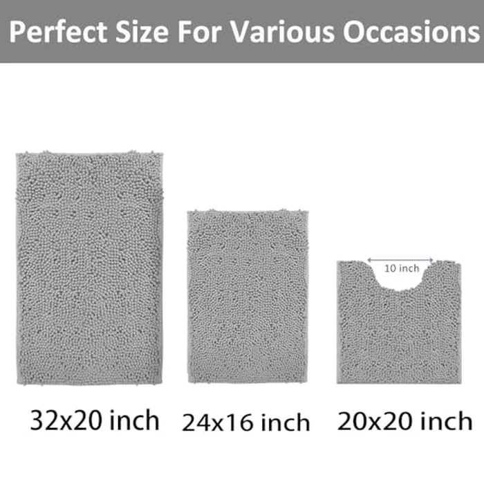 3 Piece Bathroom Rug Set Non Slip 3 Piece Bath Rug Set Ultra Soft Bath Rug,Absorbent Shaggy Bath Mat,Perfect Plush Bathroom Mats Sets with U-Shaped Toilet Mat by RUN HELIX - Image 2