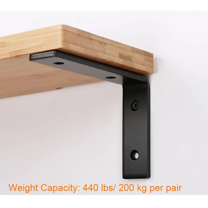 GOFOWRK Shelf Brackets, 1/5 inch Thicked Floating Shelf Bracket 10 inch Long, Black L Brackets for Shelves with Hardware, Solid Steel Heavy Duty Shelf Bracket for Shelves Support (4 Pack) by GOFOWRK - Image 4
