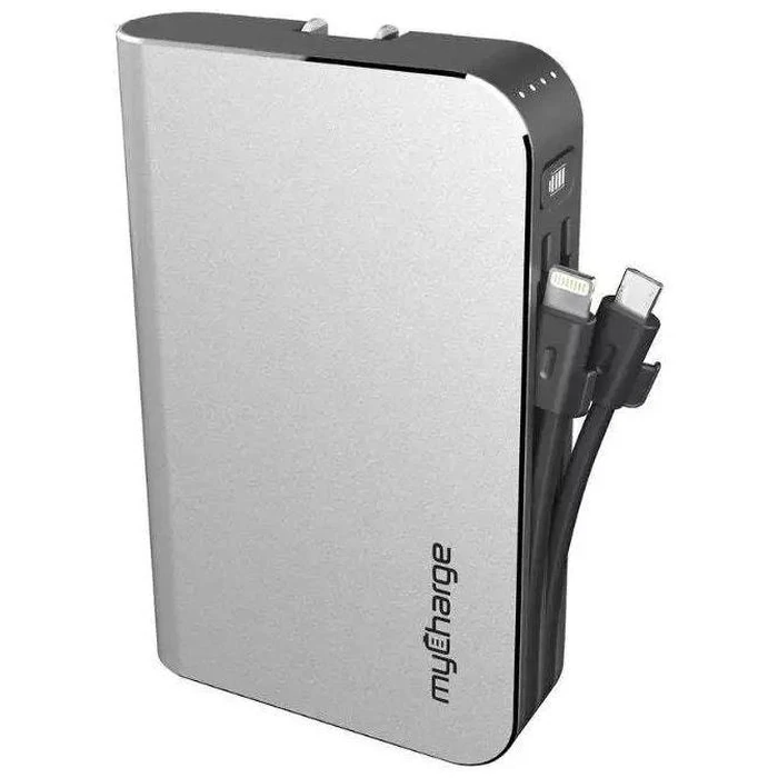 MyCharge AMP PRONG Plus 20W PD USB-C Portable Charger with Built-In Plug and Cable - Silver by MyCharge - Refurbished - Excellent condition - US$77.48