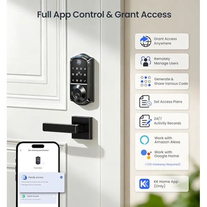 Veise VE017 Fingerprint Smart Door Lock, App Control, 8-in-1 Keyless Entry, Auto Lock, Emergency Power Port, Electronic Touchscreen Keypad, Biometric Smart Locks for Front Door, Matte Black by Veise - Used - Very Good condition - US$44.48