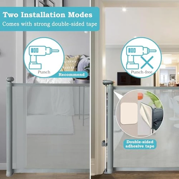 Baby Gate Retractable Gates for Stairs, Mesh Dog Gate for The House, Wide Pet Gate 33" Tall, Extends to 126" Wide, Long Child Safety Gates for Stairs, Hallways, Indoor/Outdoor, Cat Gate (Grey) by Aertyole - Image 7