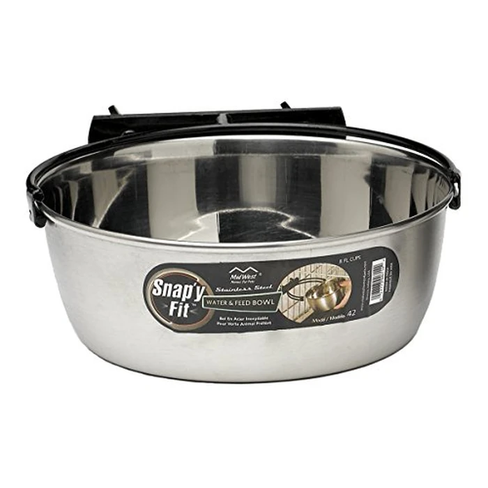 MidWest Homes for Pets Snap'y Fit Stainless Steel Food or Water Bowl, Holds 2 Quarts, Mounts to Wire Crates, No-Tip Design, Rust-Resistant, for Large Dogs and Cats by MidWest Homes for Pets - Used - Very Good condition