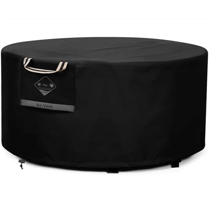 QH.HOME Fire Pit Cover Round Super Waterproof, 41"-44" D X 24" H Outdoor Round Firepit Cover 600D Strong Tear Resistant, UPF 50+ Fire Pit Covers Premium Fading Resistant for Outdoor Fire Pit - Black by QH.HOME - Used - Very Good condition