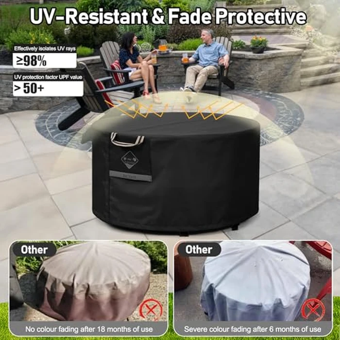 QH.HOME Fire Pit Cover Round Super Waterproof, 41"-44" D X 24" H Outdoor Round Firepit Cover 600D Strong Tear Resistant, UPF 50+ Fire Pit Covers Premium Fading Resistant for Outdoor Fire Pit - Black by QH.HOME - Image 5