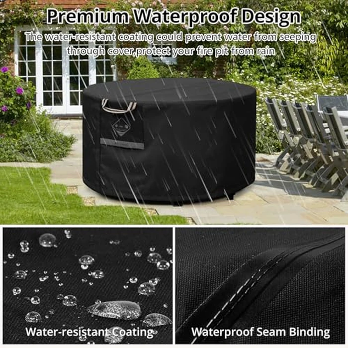 QH.HOME Fire Pit Cover Round Super Waterproof, 41"-44" D X 24" H Outdoor Round Firepit Cover 600D Strong Tear Resistant, UPF 50+ Fire Pit Covers Premium Fading Resistant for Outdoor Fire Pit - Black by QH.HOME - Image 6
