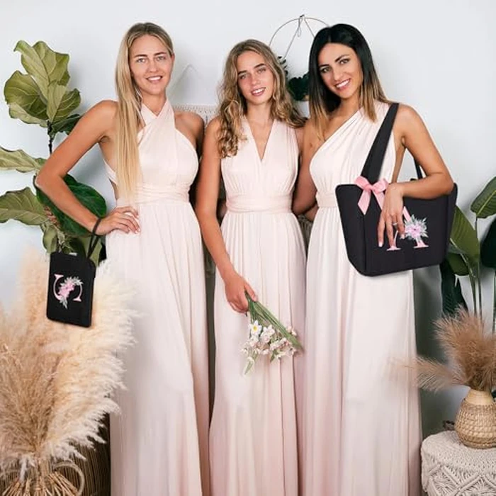 Vavabox Tote Bag, A-Z Initial Monogrammed Waterproof Tote Bag, Bridesmaid Gifts for Women, Black and Pink (K, Black Set) by Vavabox - Image 2