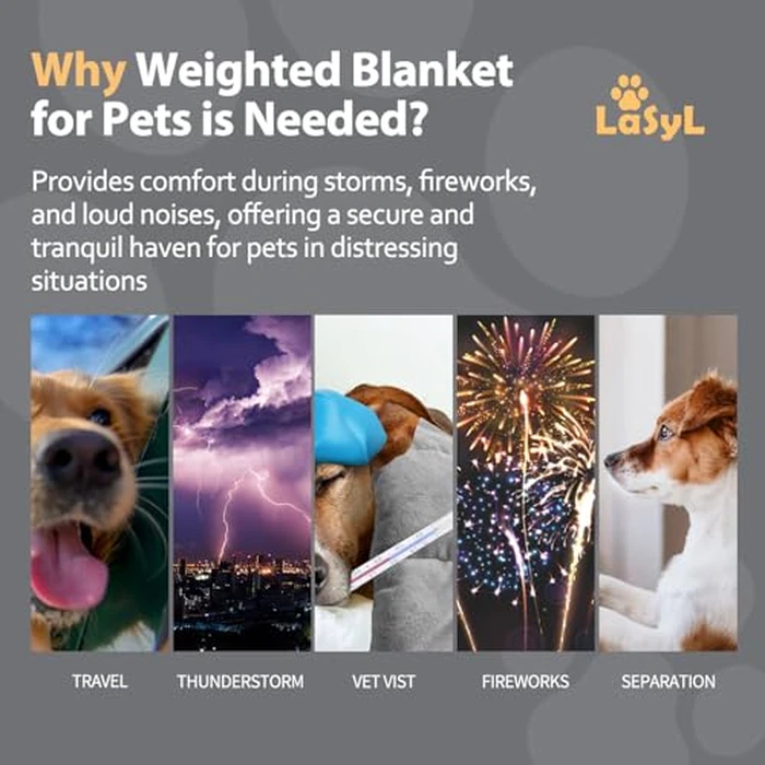 LaSyL Weighted Blanket for Pets | Thunder Blanket for Dogs Anxiety | Premium Soft Minky | Relaxation & Calming & Anti Anxiety | Used in Car, Bed, Couch | Dark Grey, Washable Medium (32"x40") by LaSyL - Image 2