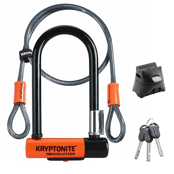 Kryptonite New-U Evolution Mini-7 Heavy Duty Bicycle U Lock with 4’ KryptoFlex Double Loop Bike Cable by Kryptonite - Image 1
