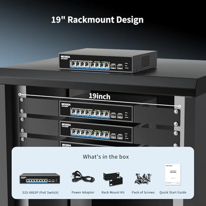 8 Port 2.5G PoE Switch Unmanaged with 8 Port 2.5Gb Base-T PoE+@130W + 2 x 10G SFP+ Uplink, NICGIGA 10 Port 2.5Gbe IEEE802.3af/at Power Over Ethernet Switch, Support WiFi6 AP, NAS, 4K PoE Camera NVR. by NICGIGA - Image 6
