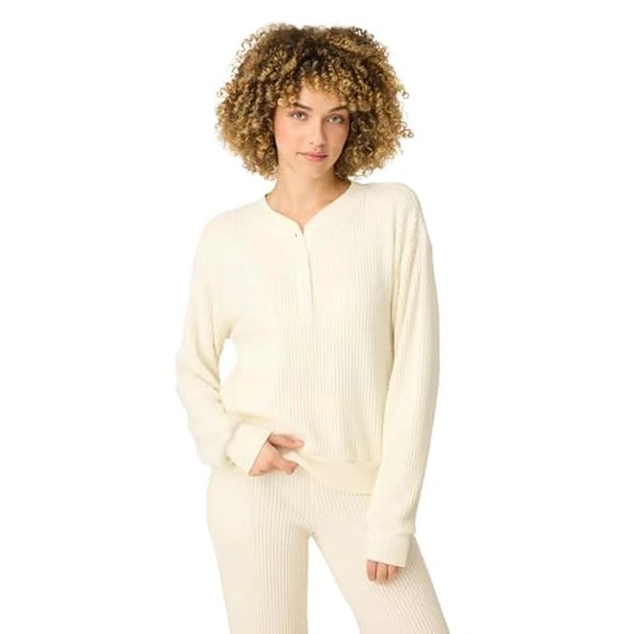 P.J. Salvage Women's Morning Waffles Long Sleeve Top, Natural, Large by PJ Salvage - Image 1