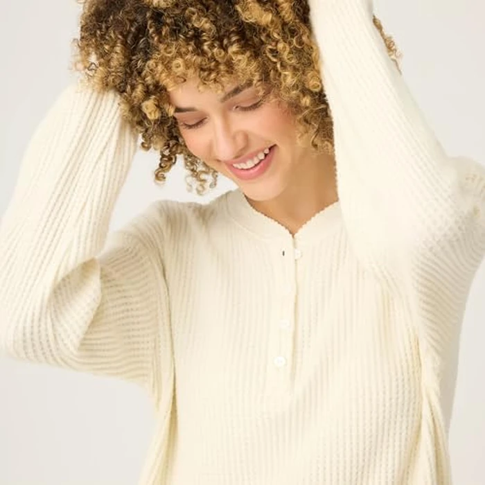 P.J. Salvage Women's Morning Waffles Long Sleeve Top, Natural, Large by PJ Salvage - Image 2