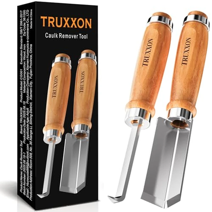 2 PCS Professional Caulk Remover Tool - Heat-Treated Caulking Tool with 90 degrees Sharp Blade & Solid Wood Handle, Saves Time for Home Improvement, Durable Grout & Silicone Remover Tool by TRUXXON - Used - Very Good condition
