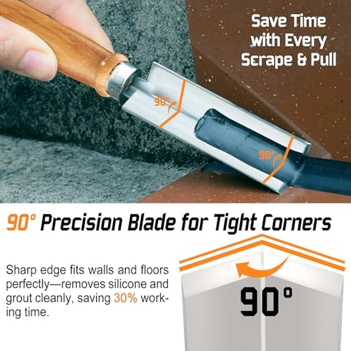 2 PCS Professional Caulk Remover Tool - Heat-Treated Caulking Tool with 90 degrees Sharp Blade & Solid Wood Handle, Saves Time for Home Improvement, Durable Grout & Silicone Remover Tool by TRUXXON - Image 4