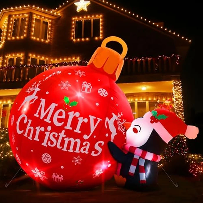 Vinsot 6.6 ft Giant Christmas Inflatable Penguin and Ball Outdoor Decoration LED Lighted Blow up Xmas Yard Decor Light up Penguin Ball Holiday Decor for Christmas Winter Garden Patio Home Lawn Party by Vinsot - Used - Very Good condition - US$27.95