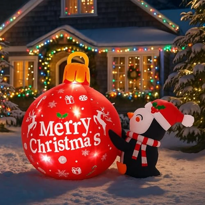 Vinsot 6.6 ft Giant Christmas Inflatable Penguin and Ball Outdoor Decoration LED Lighted Blow up Xmas Yard Decor Light up Penguin Ball Holiday Decor for Christmas Winter Garden Patio Home Lawn Party by Vinsot - Image 4