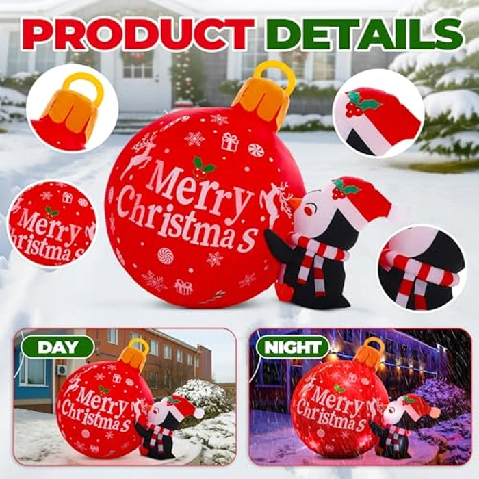 Vinsot 6.6 ft Giant Christmas Inflatable Penguin and Ball Outdoor Decoration LED Lighted Blow up Xmas Yard Decor Light up Penguin Ball Holiday Decor for Christmas Winter Garden Patio Home Lawn Party by Vinsot - Image 5
