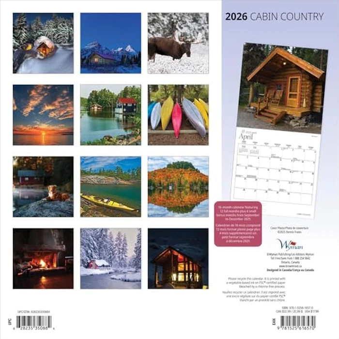 Cabin Country | 2026 12 x 24 Inch (Hanging) Monthly Square Wall Calendar | Wyman Publishing | Outdoor Log Nature Rural by BrownTrout Publishers Ltd. - Image 2