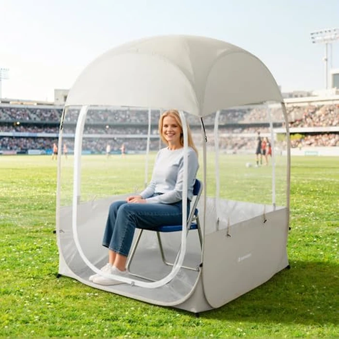 Raynesys Sports Tent for 1 Person, Portable & Foldable Pop Up Tents Shelter with Carry Bag, Instant Weather Proof Clear View Bubble Tent for Watching Sports Events, Fishing, Camping, Beige by Raynesys - Used - Very Good condition - US$65.83