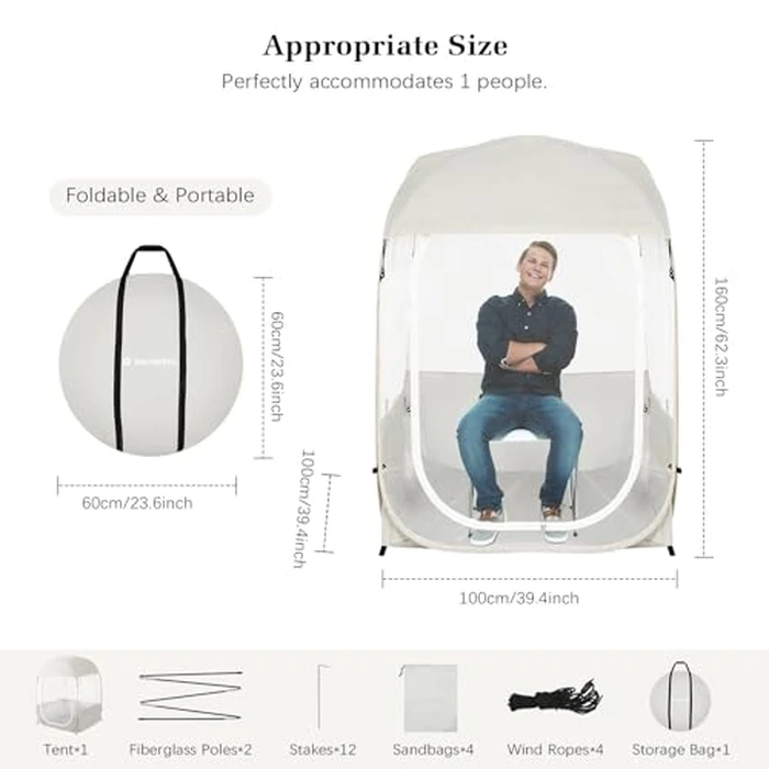 Raynesys Sports Tent for 1 Person, Portable & Foldable Pop Up Tents Shelter with Carry Bag, Instant Weather Proof Clear View Bubble Tent for Watching Sports Events, Fishing, Camping, Beige by Raynesys - Image 2