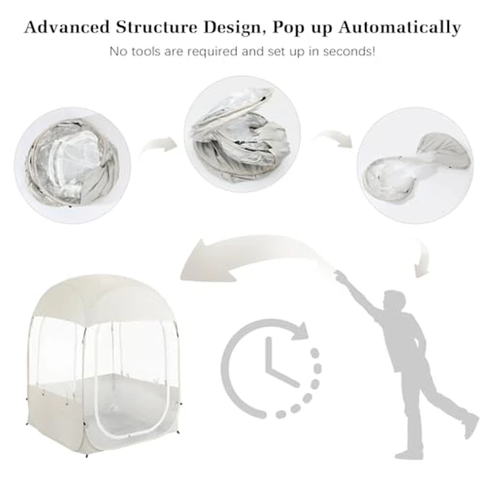 Raynesys Sports Tent for 1 Person, Portable & Foldable Pop Up Tents Shelter with Carry Bag, Instant Weather Proof Clear View Bubble Tent for Watching Sports Events, Fishing, Camping, Beige by Raynesys - Image 5