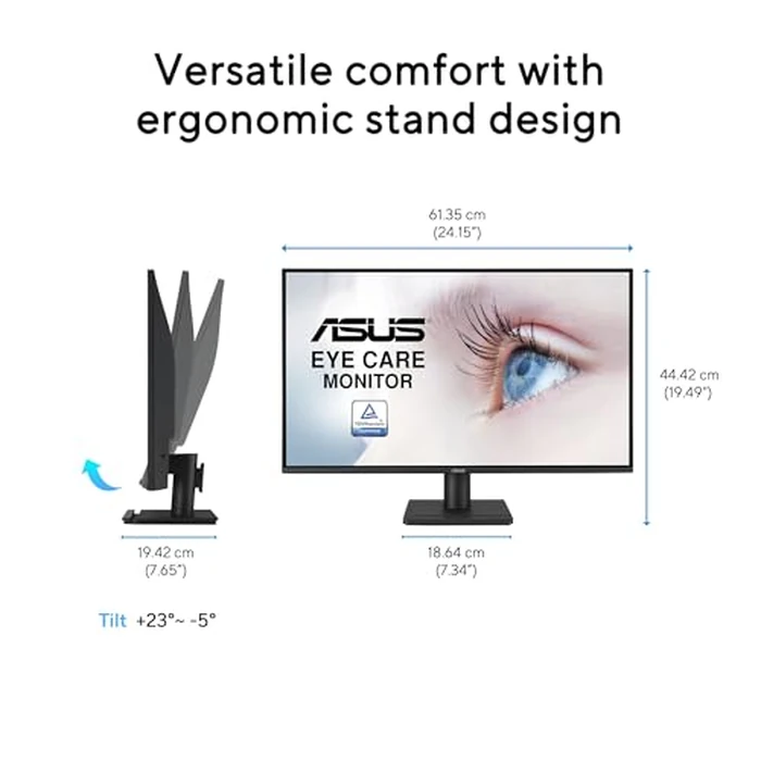 ASUS 27” 1440P Eye Care Monitor (VA27AQ) - IPS, QHD (2560 x 1440), 99% sRGB, Frameless, HDMI, DisplayPort, VGA, 1ms, Speakers,Low Blue Light, Flicker Free, VESA Wall Mountable, 3 yr Warranty by ASUS - Image 6