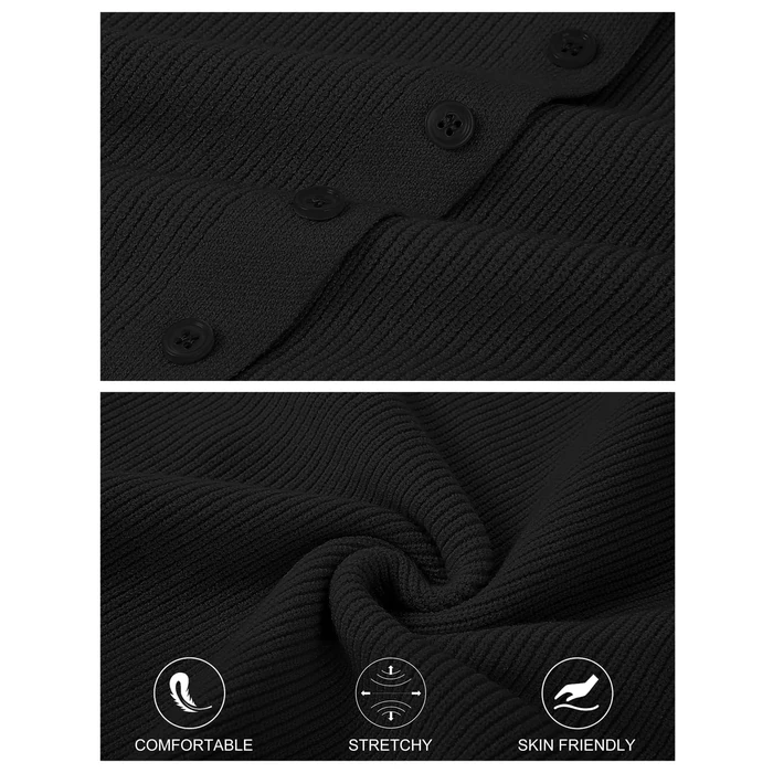 ZESICA Women's Sleeveless Long Cardigan Sweaters 2026 Summer V Neck Oversized Button Knit Duster Vest Top Beach Cover Up Black Small by ZESICA - Image 4