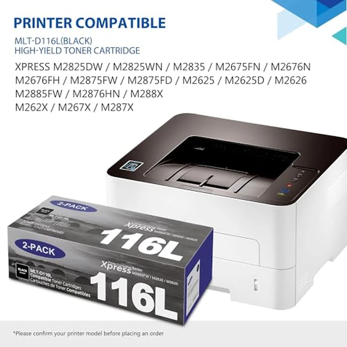 MLT-D116L D116L Toner Cartridge High Yield Black Replacement for Samsung D116L Toner Xpress M2885FW M2875FW M288X M2835 M2825DW M2825WN M2875FD M2825DW M2875FW Printer Ink 2 Pack by PTONPR - Image 2