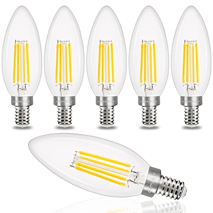 comzler E12 LED Candelabra Bulb Dimmable, Chandelier Light Bulb 4000K Neutral White,40W Equivalent,Type B Ceiling Fan Bulbs,C35 B11 Edison Filament Candle Bulbs Candle Lights,400LM,Pack of 6 by Comzler - Used - Like New condition - CA$15.57