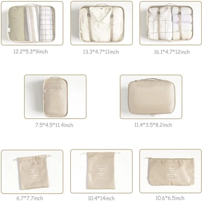 LANSKLBD 8 Set Packing Cubes for Suitcases Travel Luggage Packing Organizers,Travel Accessories Essentials Luggage Organizer with Shoe/Tioletry/Laundry Bag by LANSKLBD - Image 7