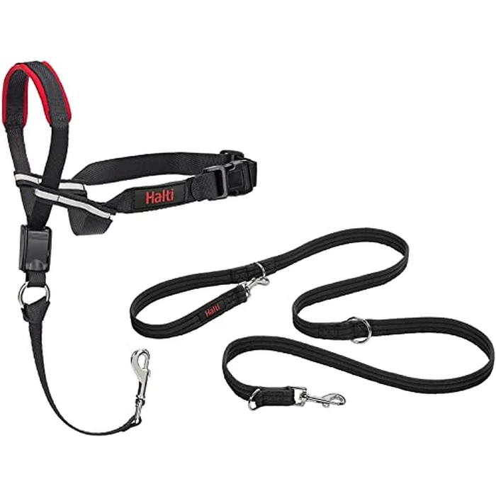 Halti Optifit Headcollar Size Medium & Halti Training Leash Size Large, Black Combination Pack - Stop Your Dog Pulling on the Leash. Adjustable with Padded Nose Band. Suitable for Medium Dogs by Halti - Used - Good condition