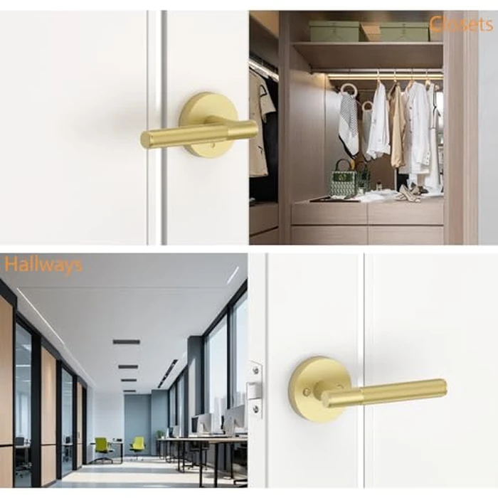 Amerdeco 3 Pack Brushed Gold Passage Knurled Door Handles, Heavy Duty Non-Locking Door Lever for Hall, Closet, Office Area, Shopping Malls AM0016 by Amerdeco - Image 1