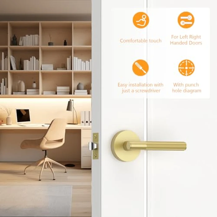Amerdeco 3 Pack Brushed Gold Passage Knurled Door Handles, Heavy Duty Non-Locking Door Lever for Hall, Closet, Office Area, Shopping Malls AM0016 by Amerdeco - Image 2