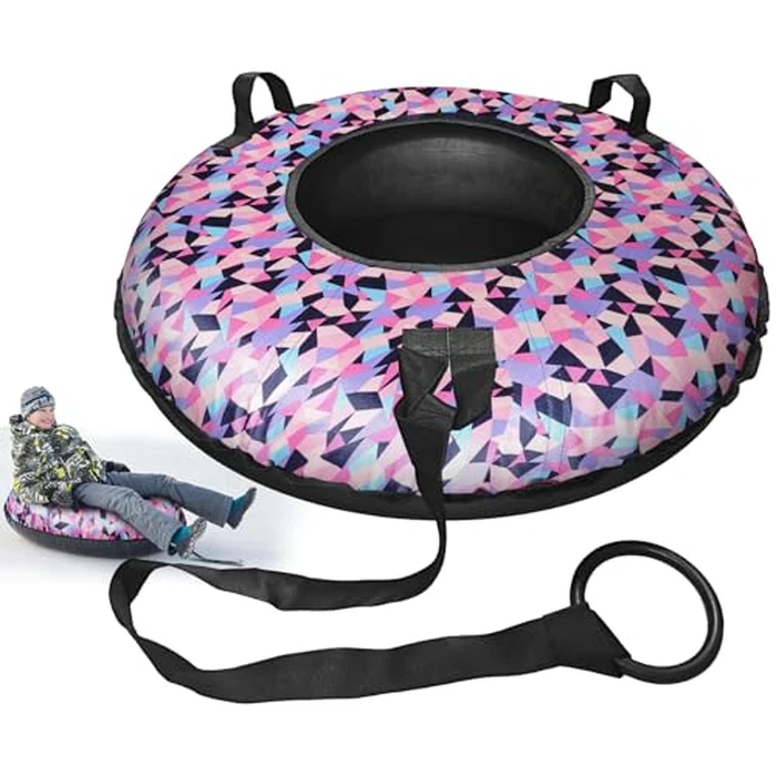 Snow Tube, 95CM Heavy-Duty Winter Snow Sled with Premium Canvas Cover, Winter Outdoor Sports Equipment with Towable Pull Ring and Handles for Boys Girls Above 13 Family Activities by FZENeast - Used - Acceptable condition - CA$34.60