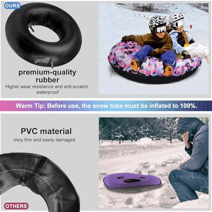 Snow Tube, 95CM Heavy-Duty Winter Snow Sled with Premium Canvas Cover, Winter Outdoor Sports Equipment with Towable Pull Ring and Handles for Boys Girls Above 13 Family Activities by FZENeast - Image 5