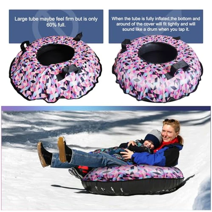 Snow Tube, 95CM Heavy-Duty Winter Snow Sled with Premium Canvas Cover, Winter Outdoor Sports Equipment with Towable Pull Ring and Handles for Boys Girls Above 13 Family Activities by FZENeast - Image 6