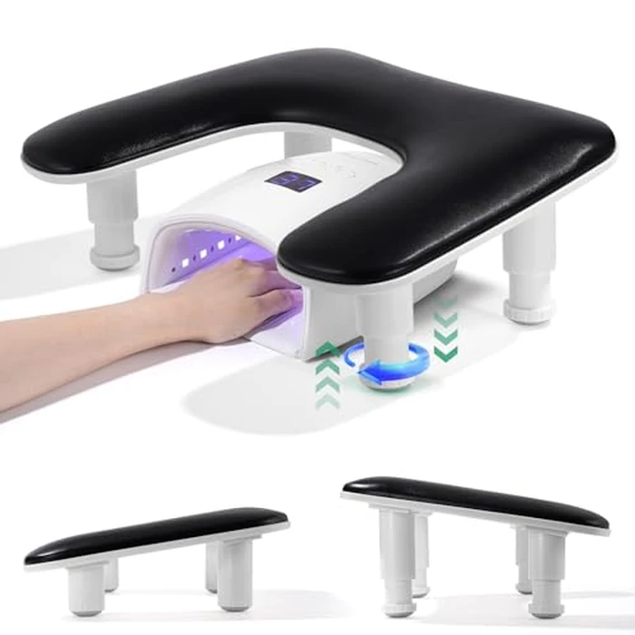 Big Arm Rest for Nails Tech: 2nd Generation U-Shaped Manicure Nail Rest Stand Height Adjustable Armrest Microfiber PU Leather Hand Rest Pillow for Acrylic Nails (Black) by Quaferen - Used - Like New condition - US$18.04