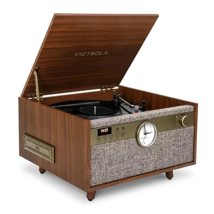 Victrola Century Signature+ - 6-in-1 Vinyl Record Player & Music Center - 3-Speed Turntable, CD & Cassette, VINYLSTREAM, Bluetooth & 3.5mm Aux, Record Player with Speakers, 18" Legs (Walnut) by Victrola - Image 1