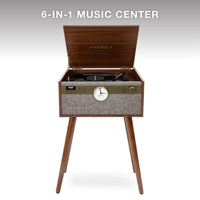 Victrola Century Signature+ - 6-in-1 Vinyl Record Player & Music Center - 3-Speed Turntable, CD & Cassette, VINYLSTREAM, Bluetooth & 3.5mm Aux, Record Player with Speakers, 18" Legs (Walnut) by Victrola - Image 2