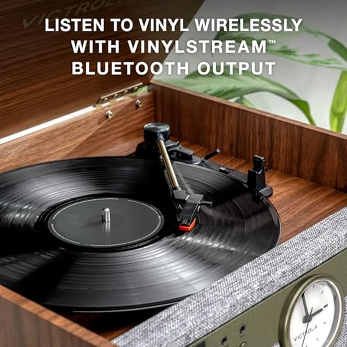 Victrola Century Signature+ - 6-in-1 Vinyl Record Player & Music Center - 3-Speed Turntable, CD & Cassette, VINYLSTREAM, Bluetooth & 3.5mm Aux, Record Player with Speakers, 18" Legs (Walnut) by Victrola - Image 3