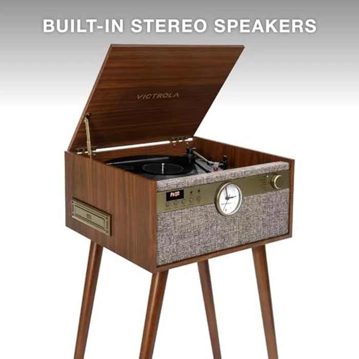 Victrola Century Signature+ - 6-in-1 Vinyl Record Player & Music Center - 3-Speed Turntable, CD & Cassette, VINYLSTREAM, Bluetooth & 3.5mm Aux, Record Player with Speakers, 18" Legs (Walnut) by Victrola - Image 5
