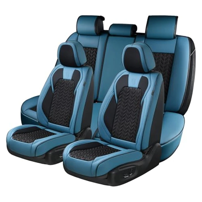 Coverado Seat Covers Full Set, 5 Seats Breathable Faux Leather Seat Covers for Cars, Car Seat Cover Winter, Car Seat Protector Car Seat Cushion, Automotive Seat Cover Universal Fit Most Vehicles, Blue by Coverado - Used - Good condition - US$108.71