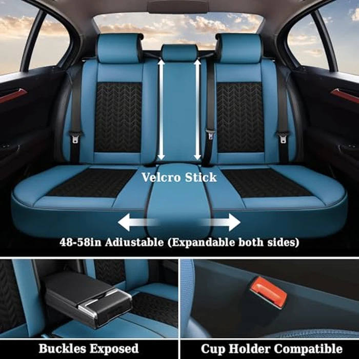 Coverado Seat Covers Full Set, 5 Seats Breathable Faux Leather Seat Covers for Cars, Car Seat Cover Winter, Car Seat Protector Car Seat Cushion, Automotive Seat Cover Universal Fit Most Vehicles, Blue by Coverado - Image 4