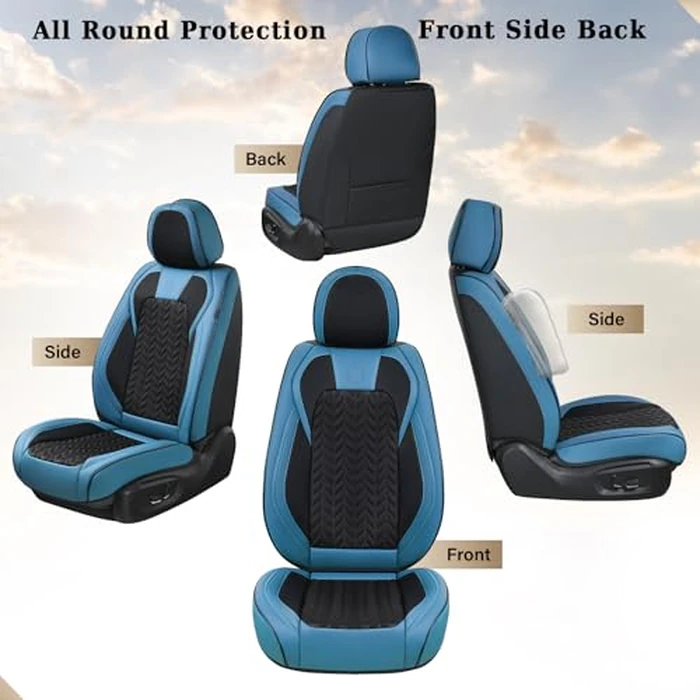 Coverado Seat Covers Full Set, 5 Seats Breathable Faux Leather Seat Covers for Cars, Car Seat Cover Winter, Car Seat Protector Car Seat Cushion, Automotive Seat Cover Universal Fit Most Vehicles, Blue by Coverado - Image 5